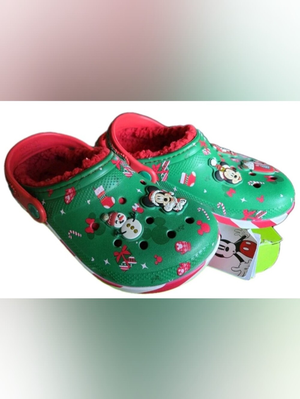 KID'S Disney Fleece Lined Mickey Minnie Holiday Christmas CROCS J4 Big Kid 4